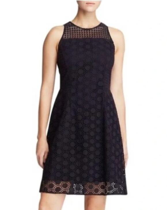 Tory Burch Dresses & Skirts - Tory Burch Hallie Eyelet Dress Mini Crew Neck Sleeveless Lace Preppy Navy Blue